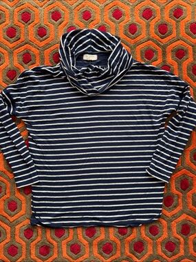 MAKE OFFER! Max Studio Navy & White Striped Cowl-Neck Top Med.